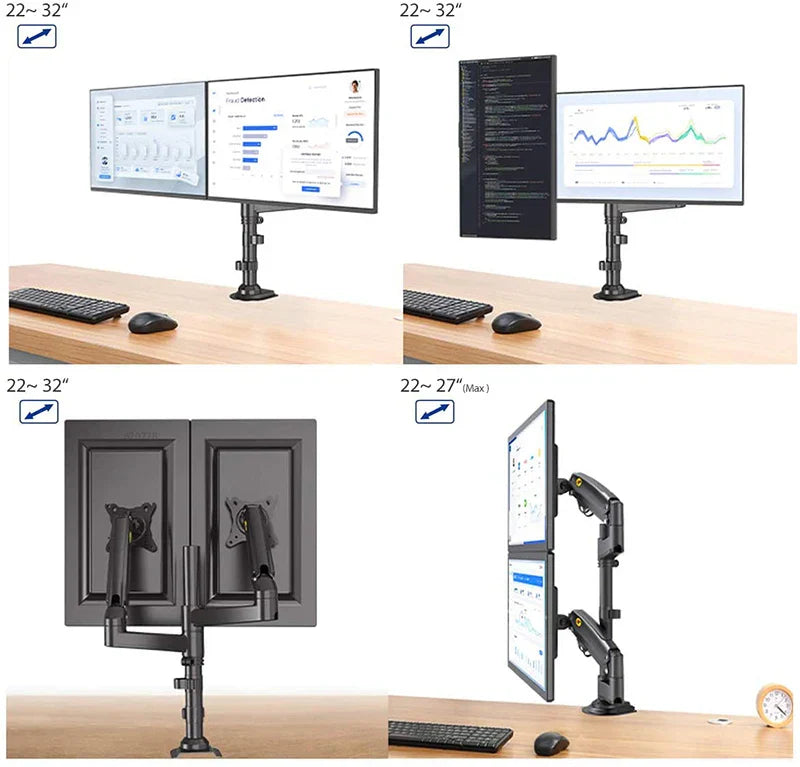Doppelter Monitorarm | 22"-32" | Vollbeweglich | Gasfeder | Ergonomisch