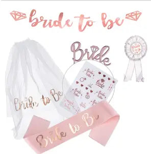 Frendorf | Rose Gold Krone, Schärpe und Schleier Set - Elegante Braut-Zu-Sein Accessoires für Junggesellenabschiede, Brautpartys und Hochzeiten - Stilvoll, Komfortabel und Perfekt zum Feiern der Braut in Stil