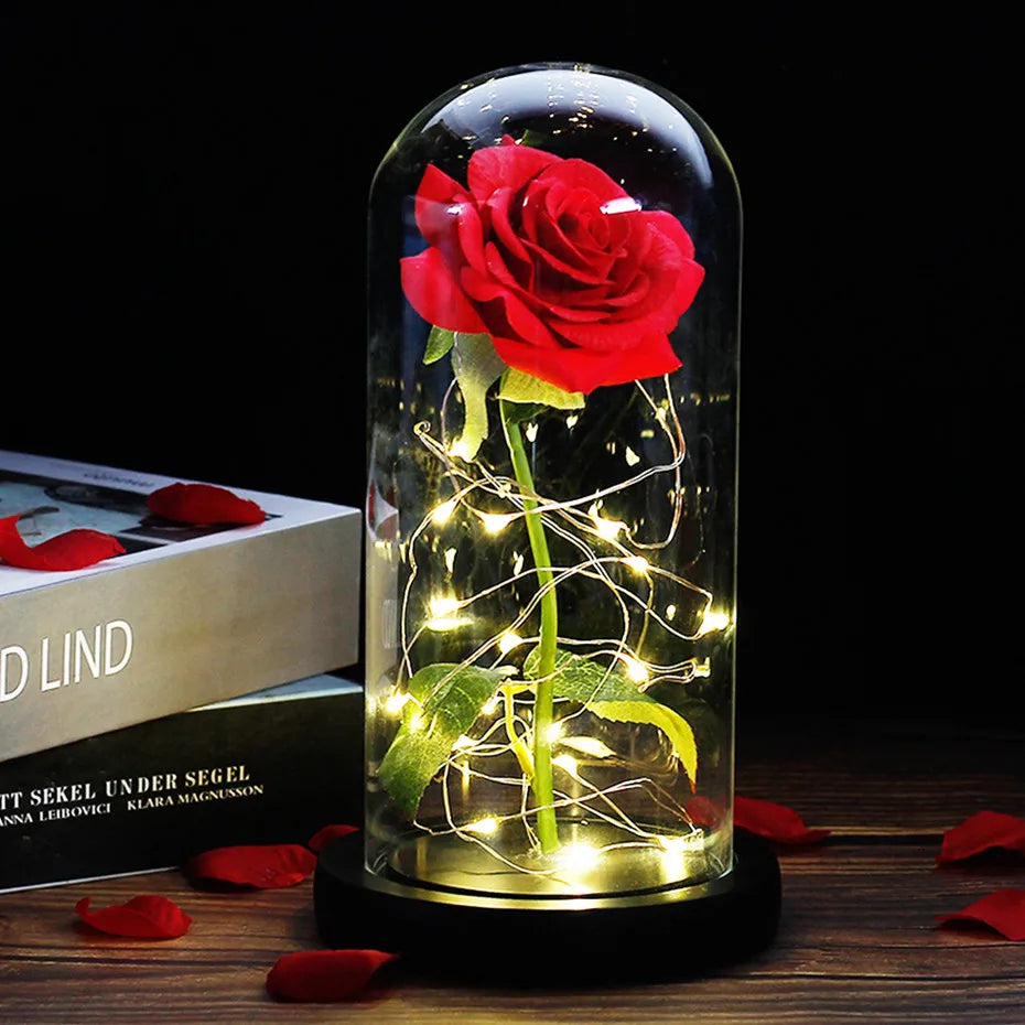 Frendorf | Ewige Rose in Glasdome | Handverlesen, LED-beleuchtet & Ideal für romantische Geschenke und Wohnkultur
