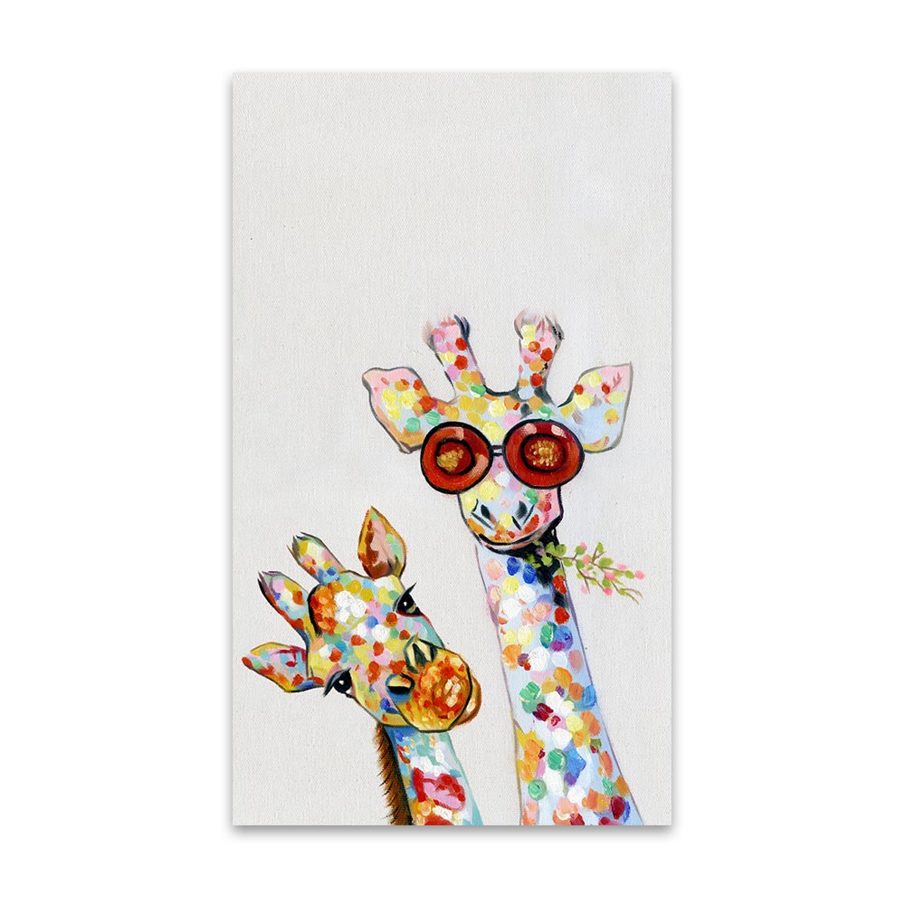Wandkunst-Leinwanddruck, farbiges Tierbild, Giraffengemälde, Familie für Wohnzimmer, Heimdekoration, ohne Rahmen