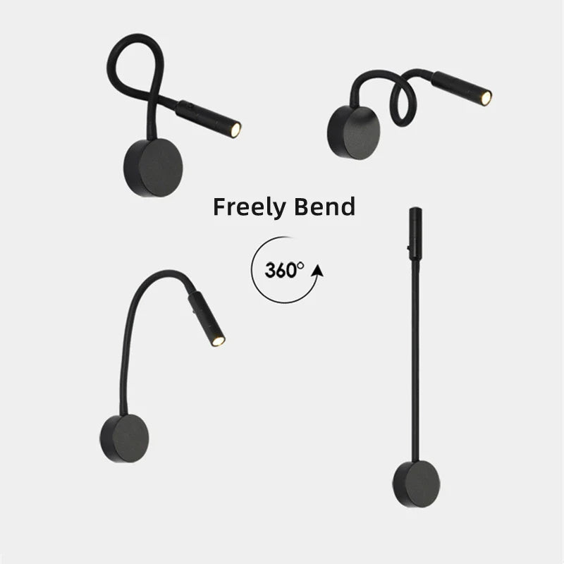Moderne Flexible LED-Lese-Wandlampe mit Schalter für Schlafzimmer und Studium - 1W/3W