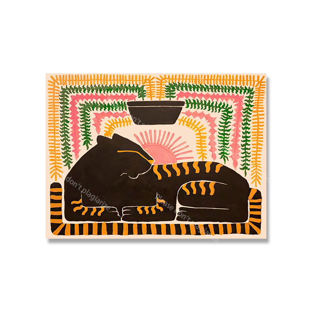 Altes Ägypten Buntes abstraktes Boho Poster Tiger Leopard Figur Wand Kunstdrucke Leinwand Malerei Dekor Bilder für Wohnzimmer