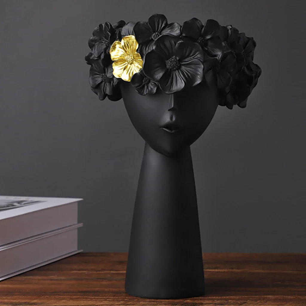 Nordic Mädchen Kopf Blume Harz Vase Statue Blume Blumen Vasen für Büro Desktop Trockene Blumen Ornamente Dekor Container