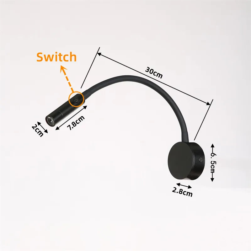 Moderne Flexible LED-Lese-Wandlampe mit Schalter für Schlafzimmer und Studium - 1W/3W
