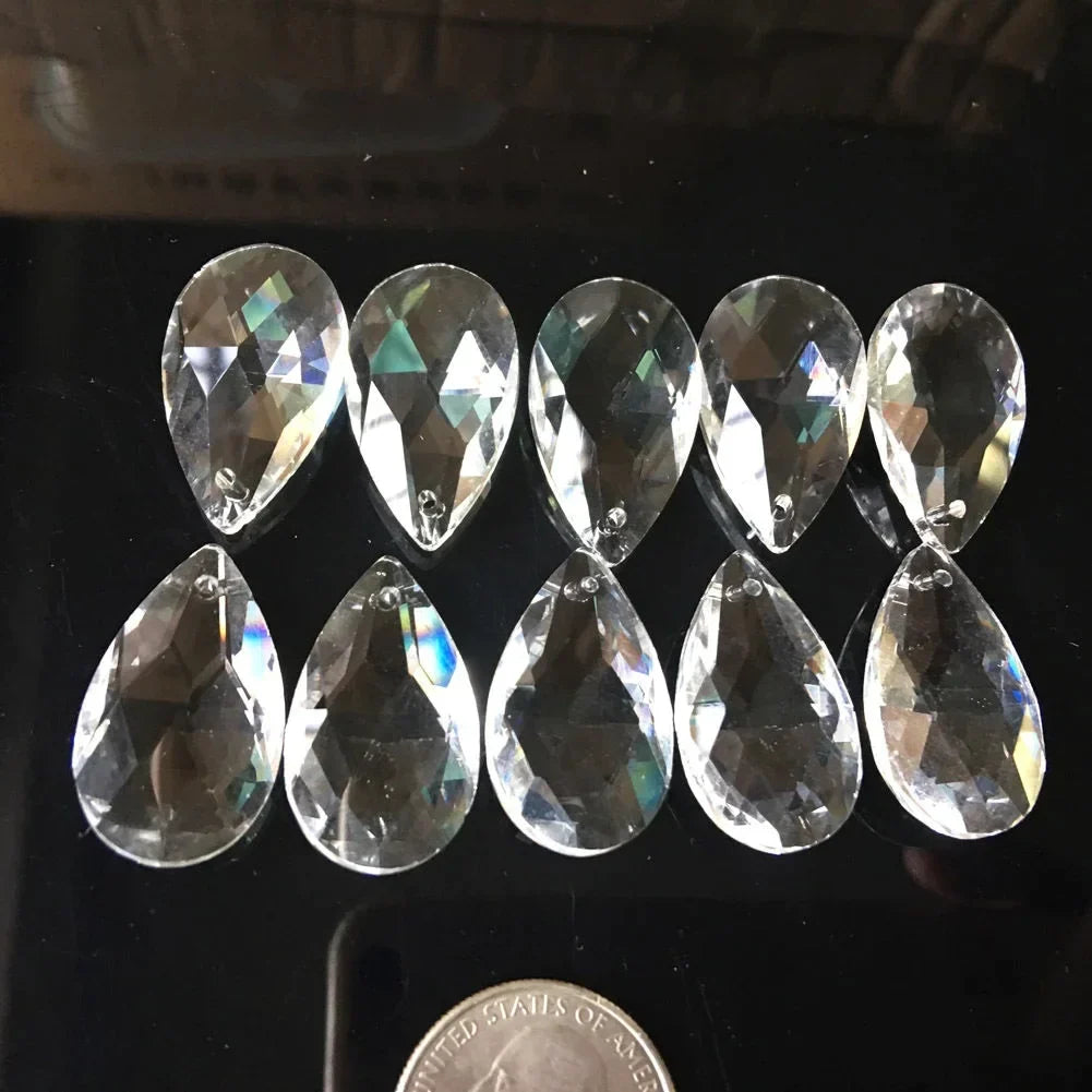 10PCS 28mm Tropfen Kristalle Prismen Sonnenfänger Klarglas Kronleuchter Kristallteile DIY Hängendes Anhänger Schmuck Spacer Facettiert