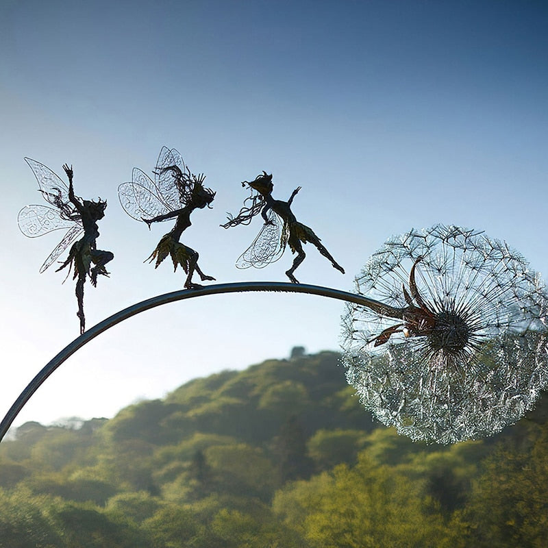 Frendorf | Feen und Löwenzahn tanzen zusammen Skulptur im Freien Garten