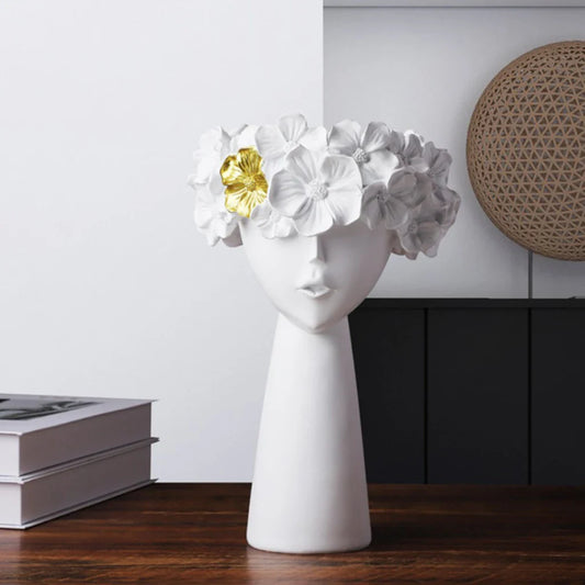 Nordic Mädchen Kopf Blume Harz Vase Statue Blume Blumen Vasen für Büro Desktop Trockene Blumen Ornamente Dekor Container