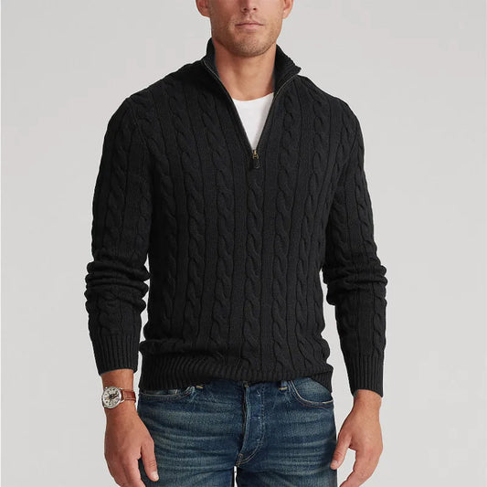 Frendorf | Reißverschlusspullover für Herren | Stilvoller Strickpullover im Zopfmuster mit V-Ausschnitt und Reißverschluss