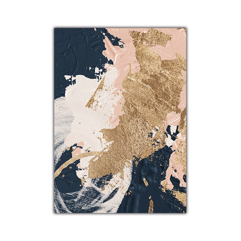 HD Nordic Abstract Wandkunst Handgemalte Ölgemälde in Blau Rosa Gold auf Leinwand