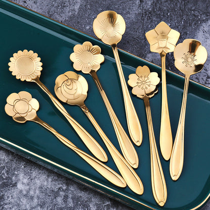 8-teiliges Teelöffelset aus Edelstahl mit Blumenmotiv