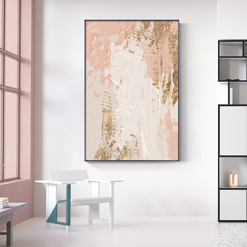 HD Nordic Abstract Wandkunst Handgemalte Ölgemälde in Blau Rosa Gold auf Leinwand