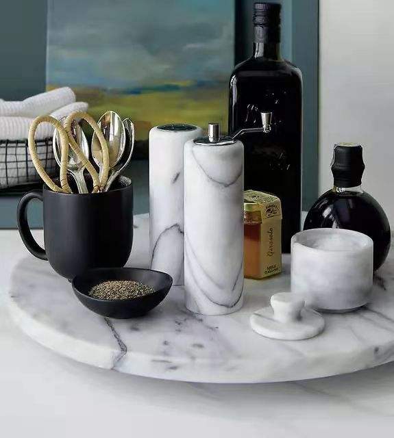 Frendorf | Benutzerdefinierte Küchenaufbewahrung Marmorstein Salzbehälter Set - Nordischer Stil Gewürzbehälter Glas mit Salz- und Pfefferstreuer