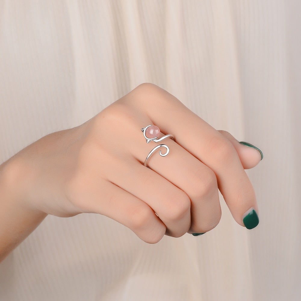 Frendorf | Pink Kätzchen Ring aus 925 Sterling Silber und Achat