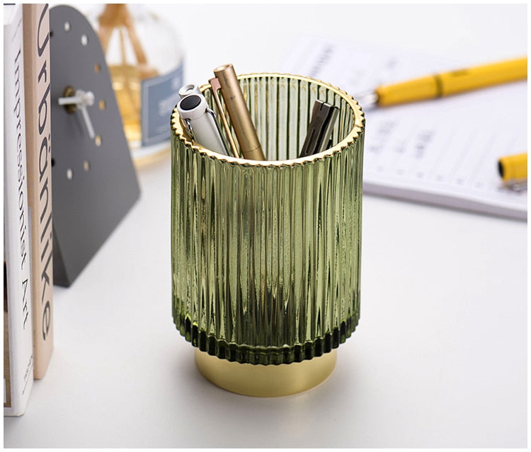 Elise Gold Foil Glas Makeup Halter & Organizer