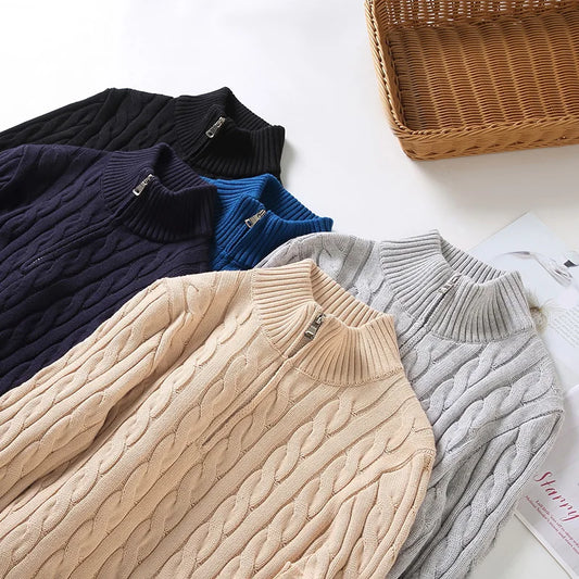 Frendorf | Reißverschlusspullover für Herren | Stilvoller Strickpullover im Zopfmuster mit V-Ausschnitt und Reißverschluss