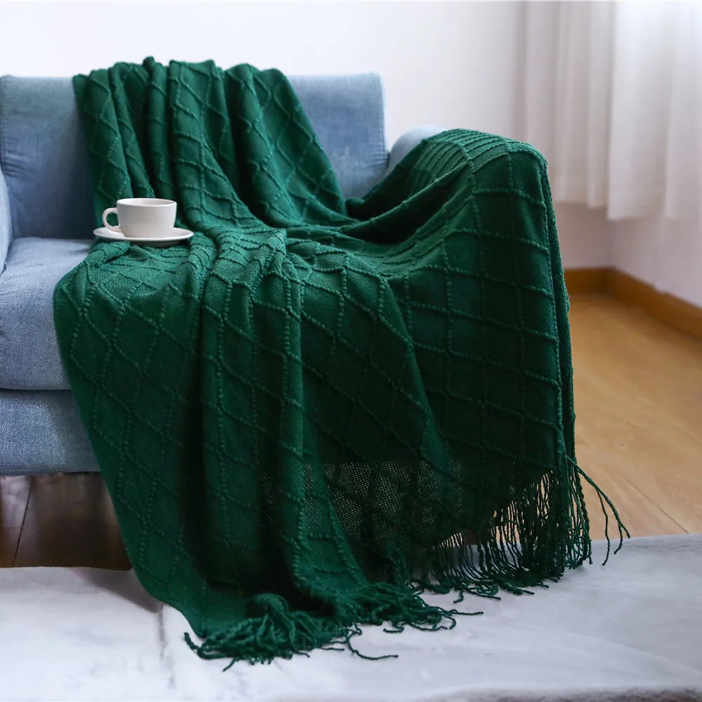 Gemütliche lila Diamant Strickdecke
