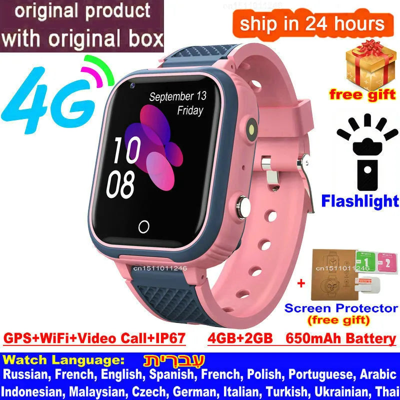 LT21 4G Kinder Smartwatch mit GPS, WiFi, Videoanruf, SOS, IP67 wasserdicht - Kindersicherheitstracker und Standortüberwachungs-Handy-Uhr