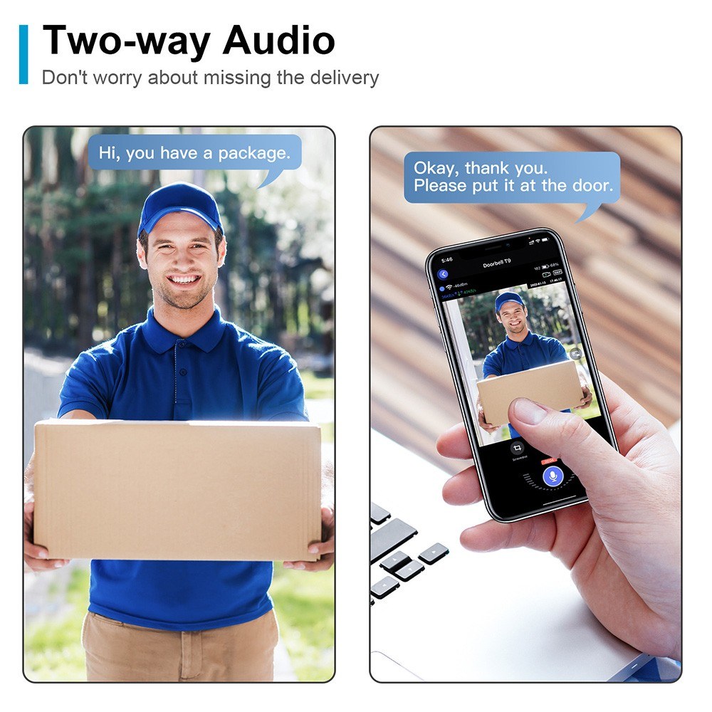 1080P HD Wireless Video-Türglocke mit Zwei-Wege-Audio, PIR-Bewegungserkennung, Nachtsicht, IP55 wetterfest, 2.4GHz WiFi, batteriebetrieben, Tuya-App-Steuerung - intelligente Türglocke Kamera