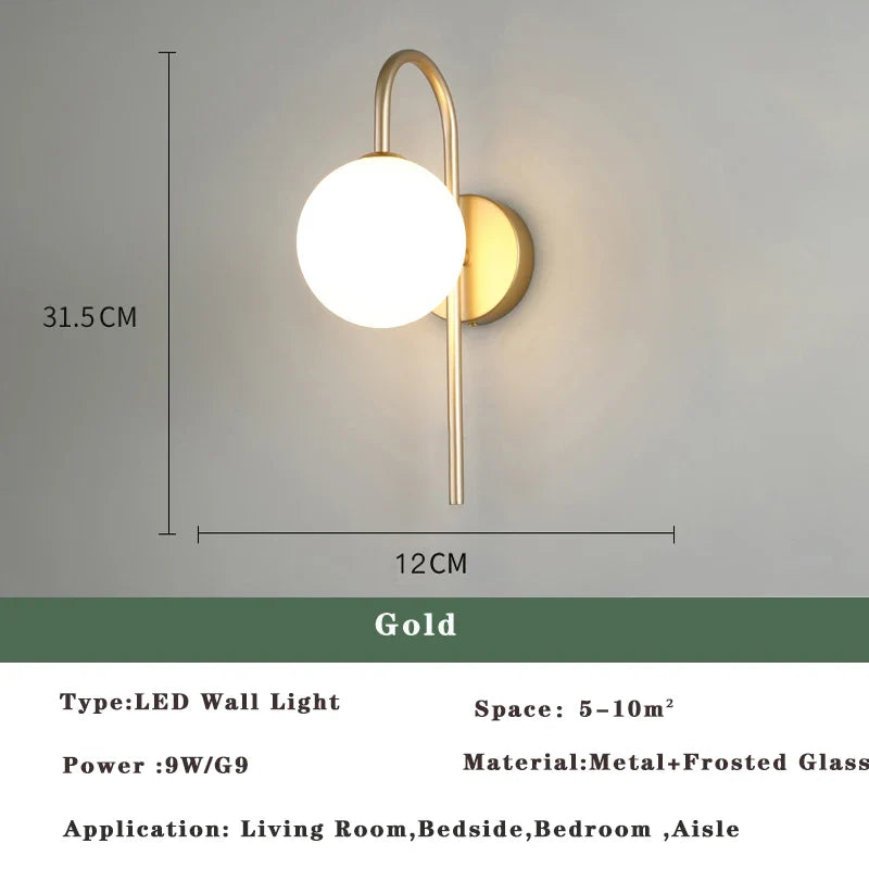 Frendorf | Nordic Golden LED Wandleuchte – 9W G9 Glühbirne Wandleuchte für Schlafzimmer, Wohnzimmer und Badezimmer