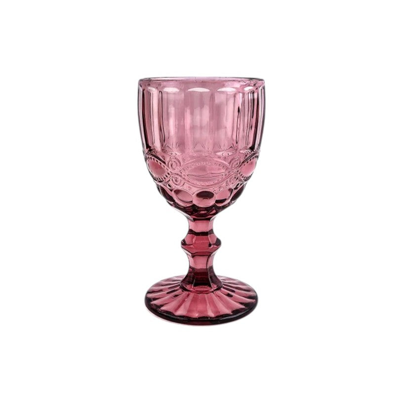 Frendorf | 300ml Pink Victorian Vintage Weinglas Set von 6 - Nachhaltiges Glas, Elegantes Design für Weinliebhaber