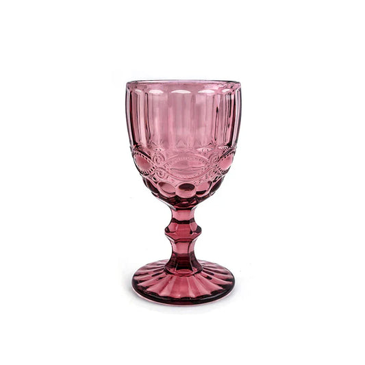 Frendorf | 300ml Pink Victorian Vintage Weinglas Set von 6 - Nachhaltiges Glas, Elegantes Design für Weinliebhaber