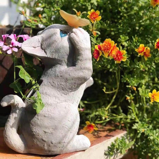 Frendorf | SolarPurr Gartenleuchte | LED-Katzenfigur mit Schmetterling | Solarbetrieben | Wetterfest | Dekoration für Außenbereiche