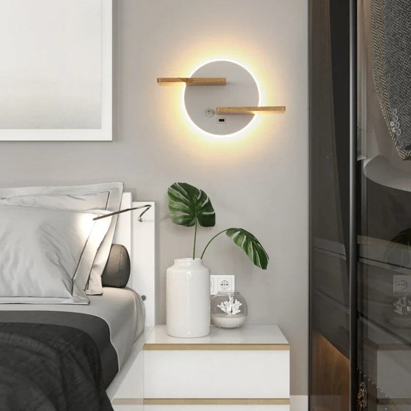 Moderne LED Wandleuchte mit USB-Ladeanschlussregal - Stilvolle Schlafzimmer-Nachtlichtleuchte mit Schalter