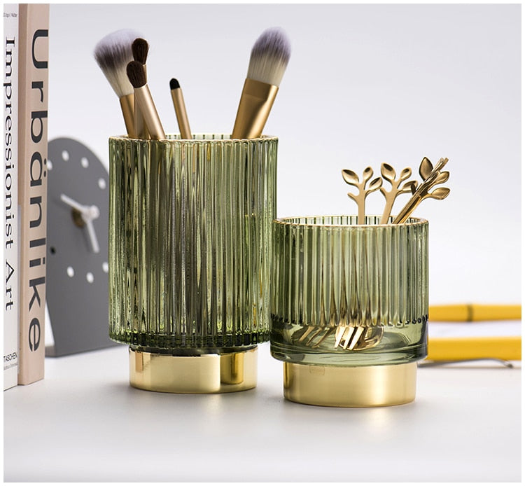 Elise Gold Foil Glas Makeup Halter & Organizer