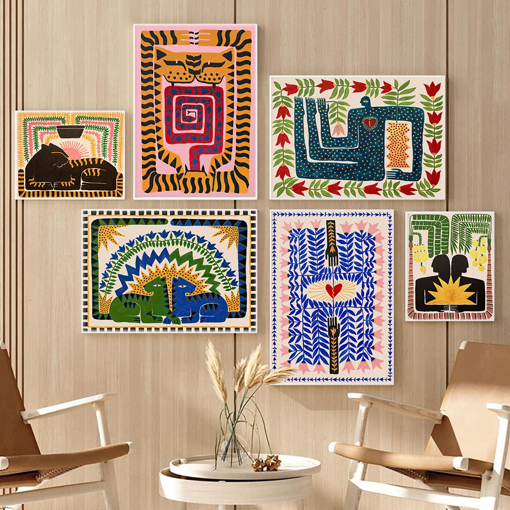 Altes Ägypten Buntes abstraktes Boho Poster Tiger Leopard Figur Wand Kunstdrucke Leinwand Malerei Dekor Bilder für Wohnzimmer