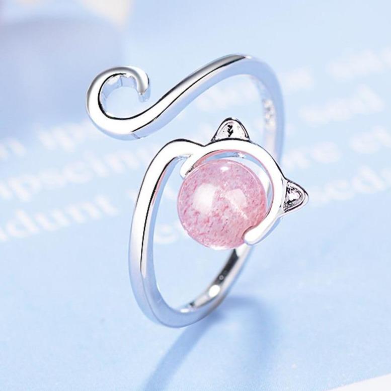 Frendorf | Pink Kätzchen Ring aus 925 Sterling Silber und Achat