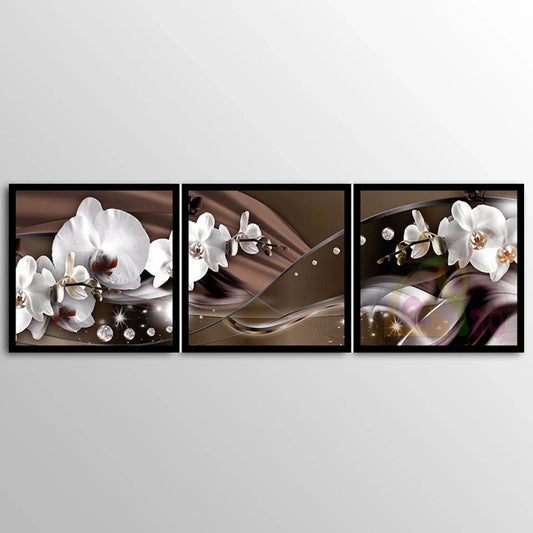 Orchidee mit Kugeln auf braunem Hintergrund, abstraktes Triptychon, Diamantmalerei, Kreuzstich, volle quadratische Diamantstickerei, Blume, 3-tlg.