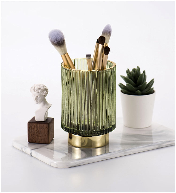 Elise Gold Foil Glas Makeup Halter & Organizer