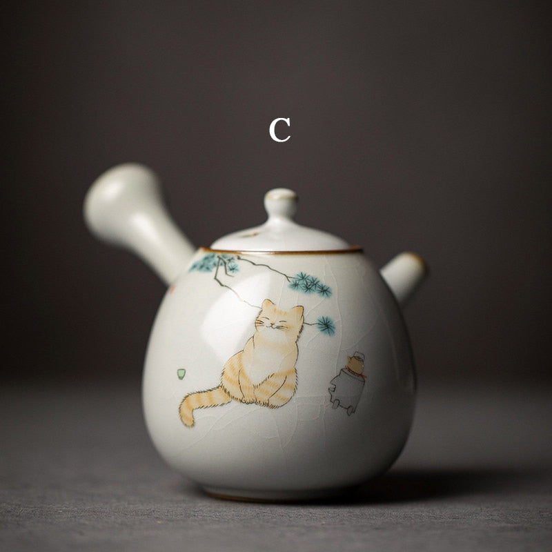 Keramik-Kyusu-Teekanne, niedliche Katzen-Teekanne, chinesisches Kung-Fu-Teeset, 250 ml