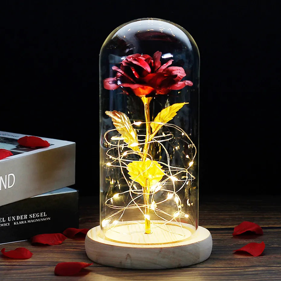 Frendorf | Ewige Rose in Glasdome | Handverlesen, LED-beleuchtet & Ideal für romantische Geschenke und Wohnkultur