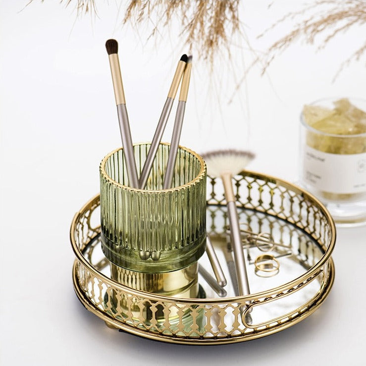 Elise Gold Foil Glas Makeup Halter & Organizer