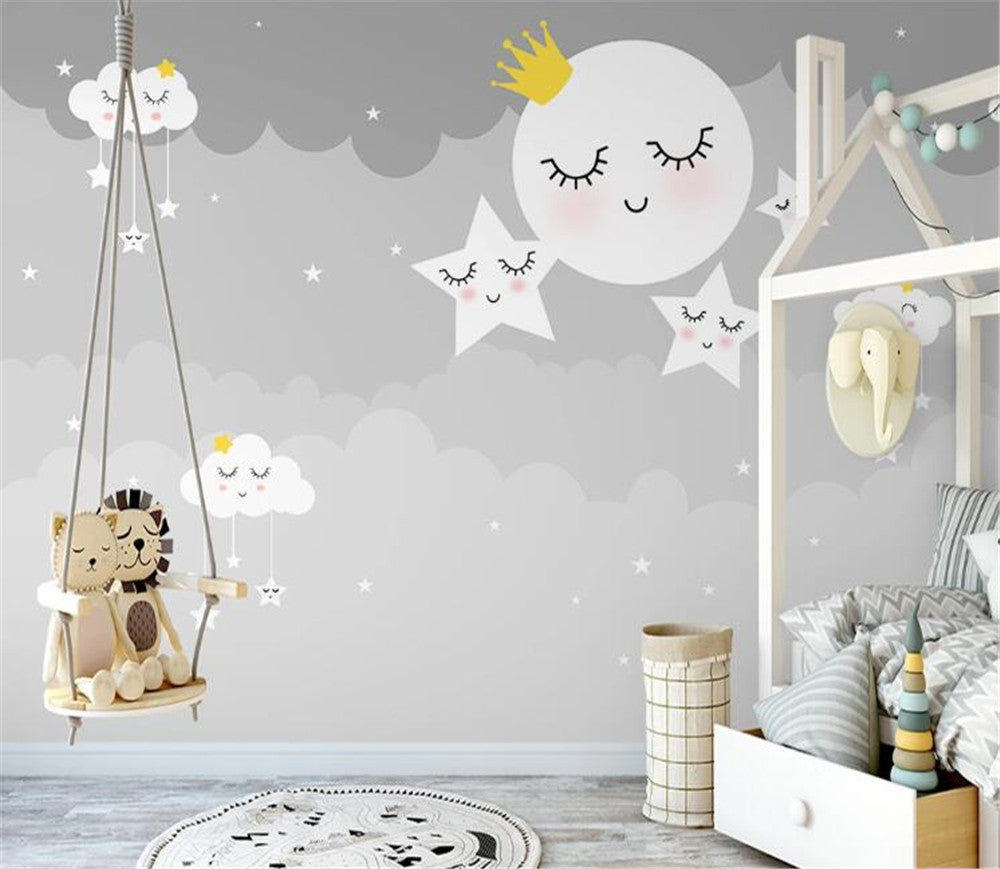 Frendorf | Graue Wolken mit Mond und Sternen Tapete Mural