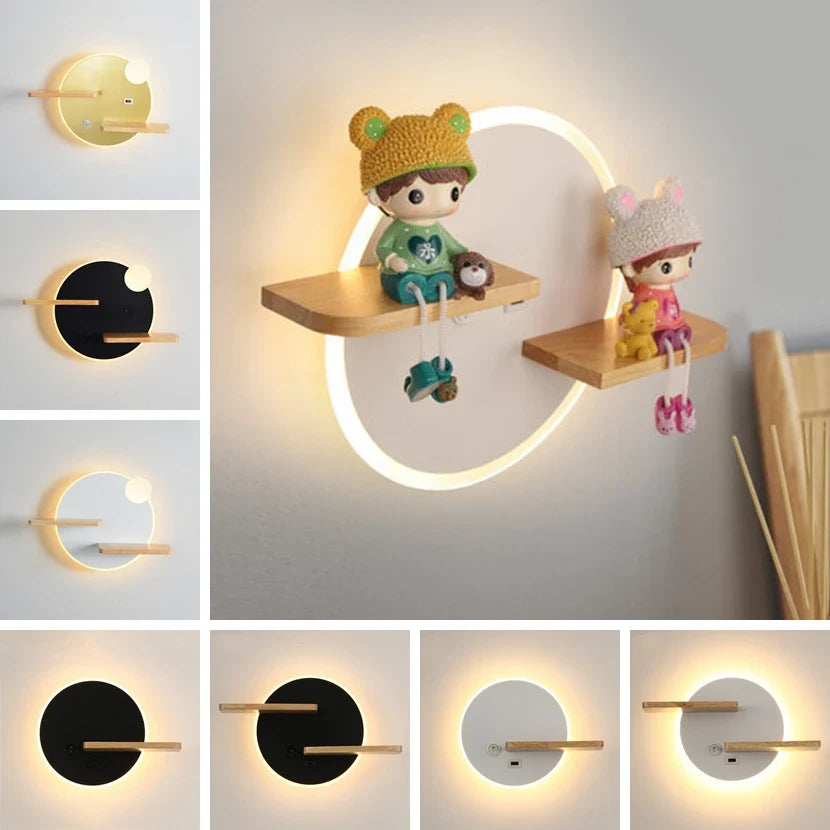 Moderne LED Wandleuchte mit USB-Ladeanschlussregal - Stilvolle Schlafzimmer-Nachtlichtleuchte mit Schalter