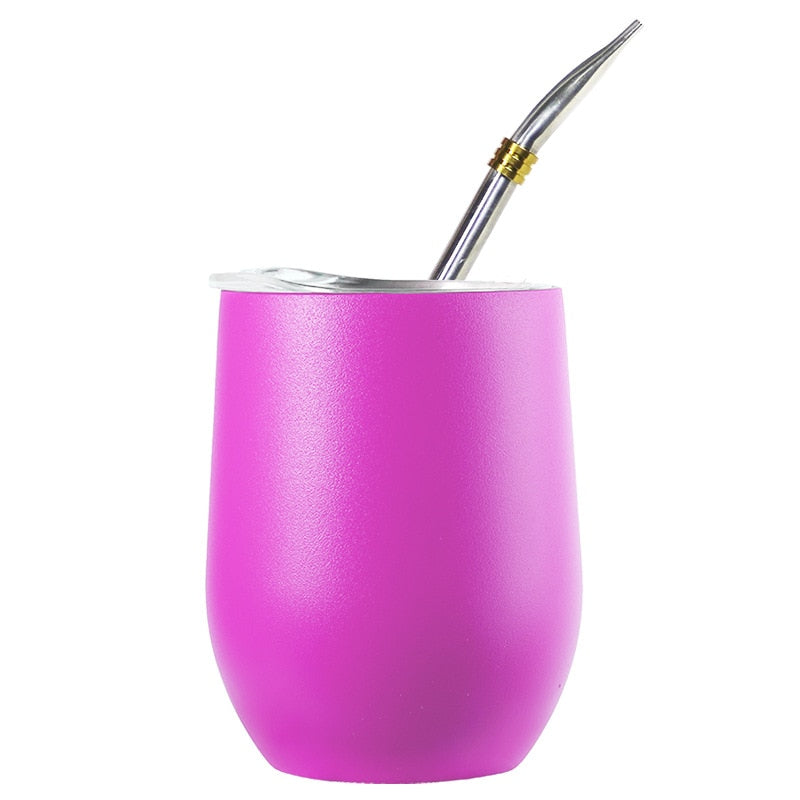 Doppelwandiger Becher aus 304 Edelstahl, hitzebeständig, tragbar, Yerba Mate-Teebecher mit Strohhalm und Deckel