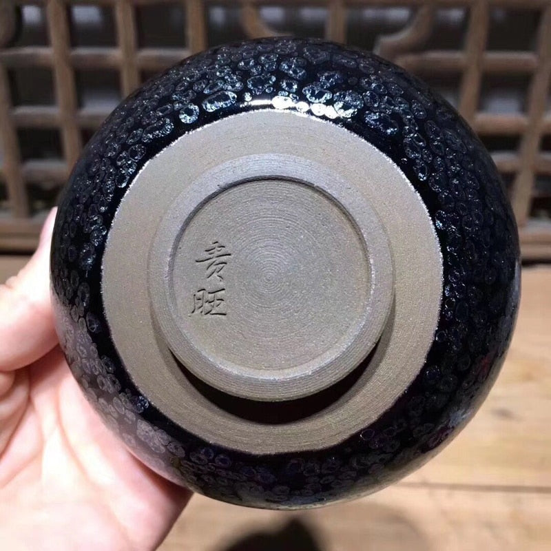 Jianzhan Chinesische traditionelle Fähigkeit Tenmoku Teeschale Sky Eye Trinkgeschirr Matcha Chawan Schüssel Ölfleck japanische Teeutensilien handgefertigt
