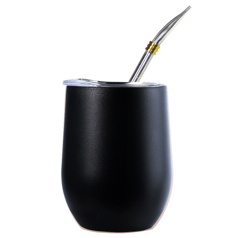 Doppelwandiger Becher aus 304 Edelstahl, hitzebeständig, tragbar, Yerba Mate-Teebecher mit Strohhalm und Deckel