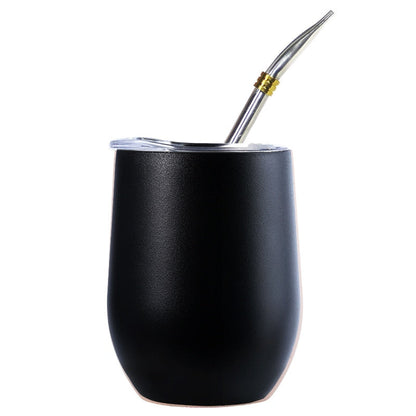 Doppelwandiger Becher aus 304 Edelstahl, hitzebeständig, tragbar, Yerba Mate-Teebecher mit Strohhalm und Deckel