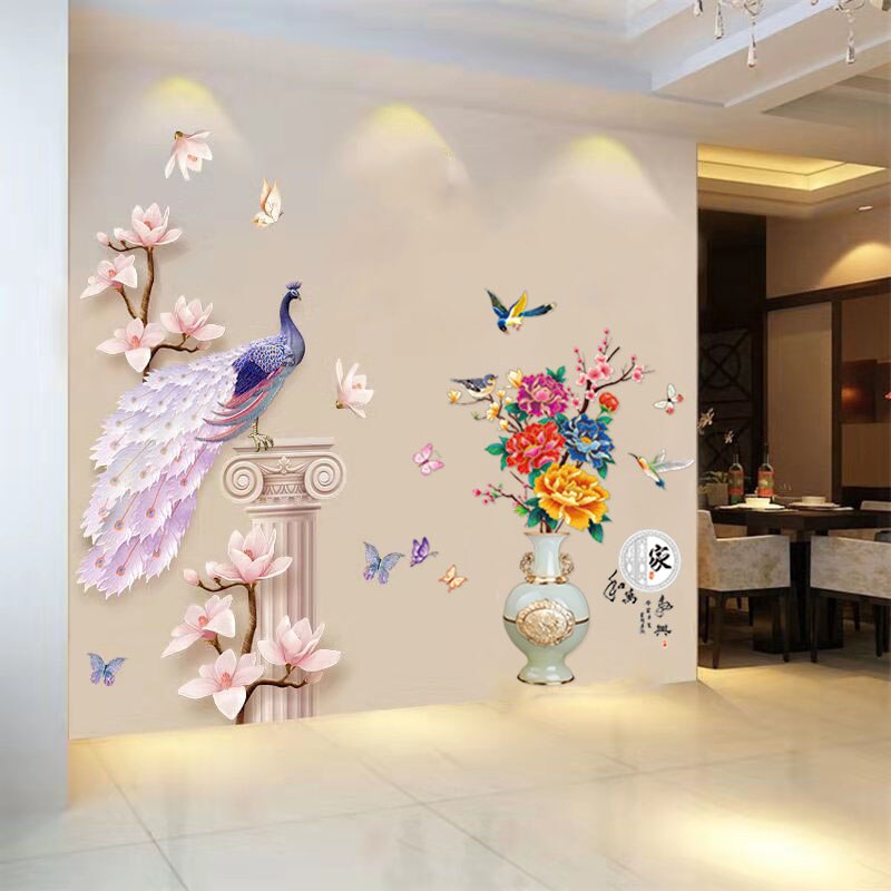 3D Pfauenblumen Stil Wandaufkleber