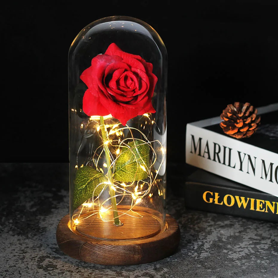 Frendorf | Ewige Rose in Glasdome | Handverlesen, LED-beleuchtet & Ideal für romantische Geschenke und Wohnkultur