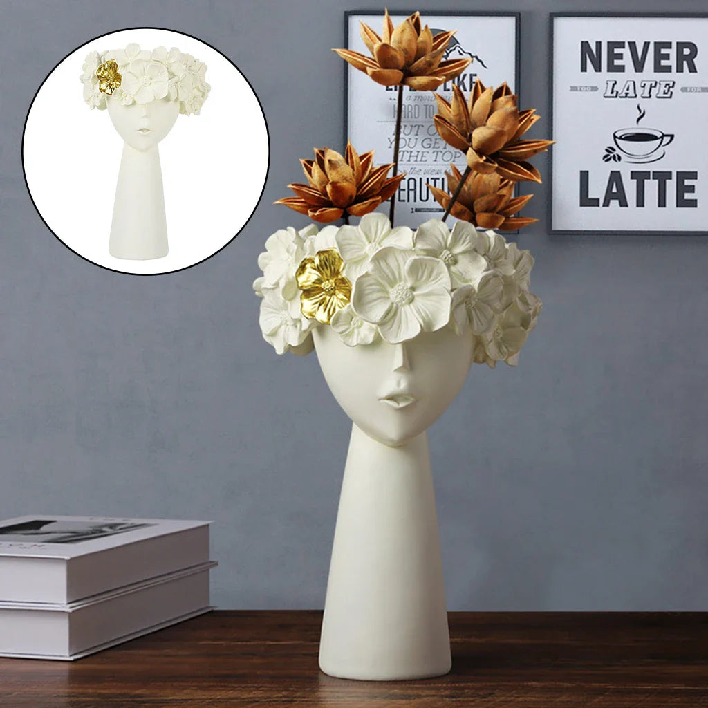 Nordic Mädchen Kopf Blume Harz Vase Statue Blume Blumen Vasen für Büro Desktop Trockene Blumen Ornamente Dekor Container