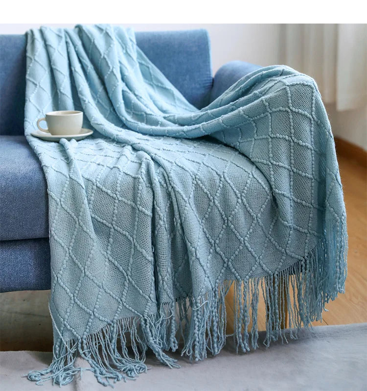 Gemütliche lila Diamant Strickdecke