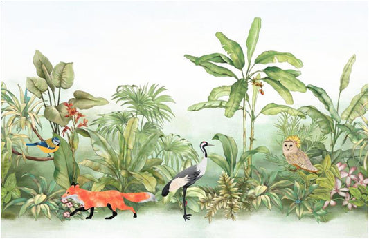 Frendorf | Fox und Birds Dschungel Tapete Wandbild