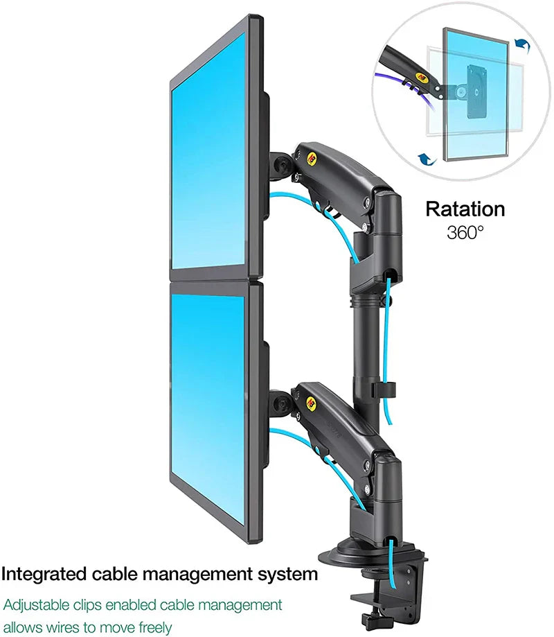 Doppelter Monitorarm | 22"-32" | Vollbeweglich | Gasfeder | Ergonomisch