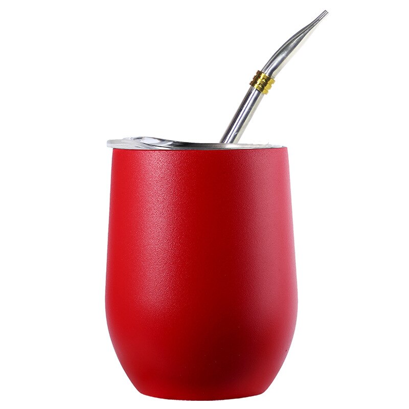 Doppelwandiger Becher aus 304 Edelstahl, hitzebeständig, tragbar, Yerba Mate-Teebecher mit Strohhalm und Deckel