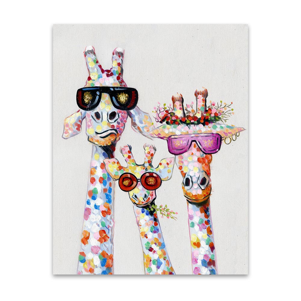 Wandkunst-Leinwanddruck, farbiges Tierbild, Giraffengemälde, Familie für Wohnzimmer, Heimdekoration, ohne Rahmen