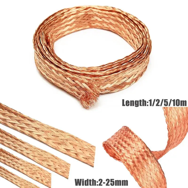 Frendorf | 1M – 25M reines Kupfergeflecht gestrickter Netz-Kabel – Anti-Interferenz Flachdrahtschutz, flexibles erweiterbares Sleeve (4mm-25mm Breite)